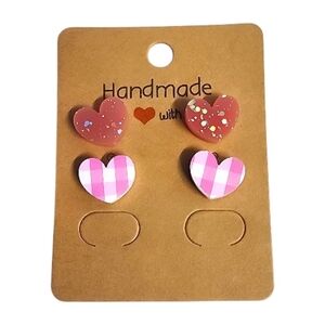 Sweet Blush Sparkle Heart Acrylic Stud Earrings - 2 Pair